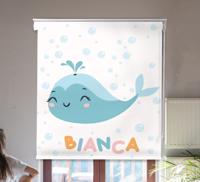 Babykamer rolgordijn met gelukkige walvis met naam