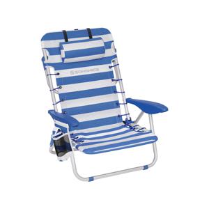 Opvouwbare strandstoel met kussen, blauw en wit gestreept