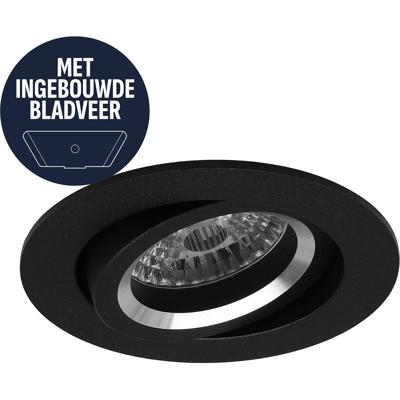 Spot Armatuur GU10 - Pragmi Mark - GU10 Inbouwspot met Bladveren - Rond - Kantelbaar - Zwart - Aluminium - Ø82mm