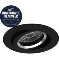 Spot Armatuur GU10 - Pragmi Mark - GU10 Inbouwspot met Bladveren - Rond - Kantelbaar - Zwart - Aluminium - Ø82mm