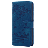 iPhone 15 hoesje - Bookcase - Koord - Pasjeshouder - Portemonnee - Camerabescherming - Bloemenpatroon - Kunstleer - Blauw - thumbnail