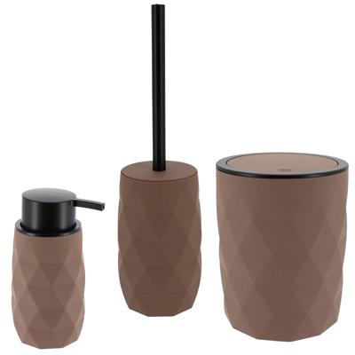 Toilet accessoire set - wc borstel/prullenbak en zeeppomp Diamond - bruin - kunststof