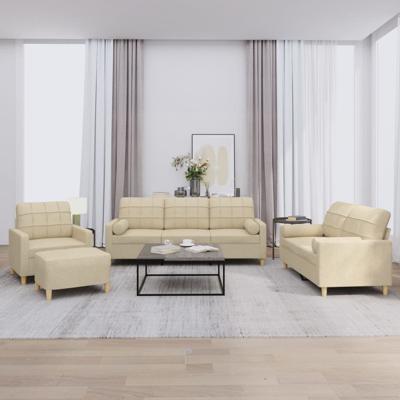 4-delige Loungeset met kussens stof crèmekleurig