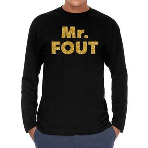 Long sleeve t-shirt zwart met Mr. Fout goud glitter bedrukking voor heren 2XL  -
