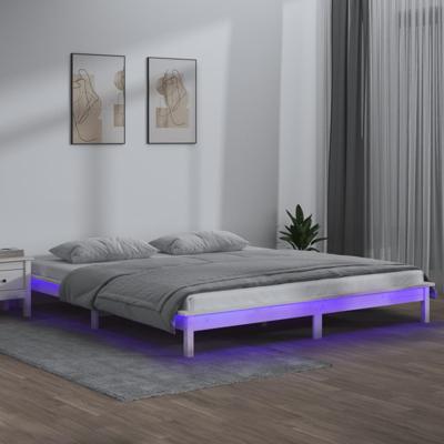 Bedframe LED massief hout wit 140x200 cm