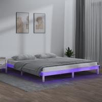 Bedframe LED massief hout wit 140x200 cm
