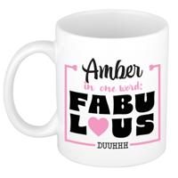 Naam mok Amber - wit - Fabulous - keramiek - 300 ml - cadeau collega beker