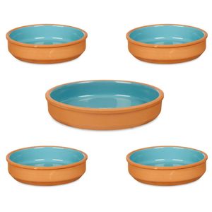 Set 5x tapas/creme brulee schaaltjes - terra/blauw - 4x 16 cm/1x 23 cm - Snack en tapasschalen
