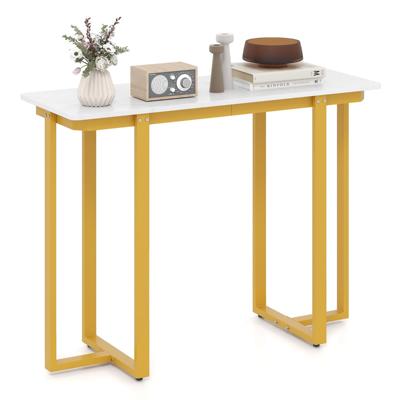 Moderne Halconsoletafel in Marmerlook met Geometrisch Metalen Frame Smalle Bijzettafel voor Woonkamer Hal Entree Gouden