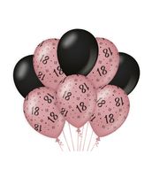 Ballonnen 18 Jaar Roze/Zwart (8st)