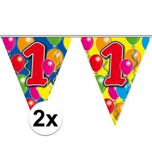 2x Leeftijd versiering vlaggenlijnen 1 jaar 10 meter