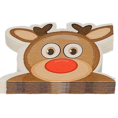 Kerst servetten - 12x st - Rendier hoofd vorm - 33 x 33 cm - papier - kerstdiner
