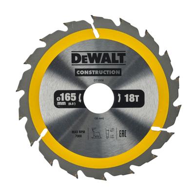 DeWALT Cirkelzaagblad voor Hout | Construction | Ø 165mm Asgat 30mm 18T - DT1936-QZ