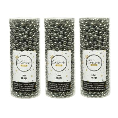 Decoris Kralenslinger - 3x stuks - antraciet grijs - 10 meter - kunststof - glans - kerstslinger - k