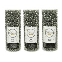 Decoris Kralenslinger - 3x stuks - antraciet grijs - 10 meter - kunststof - glans - kerstslinger - k