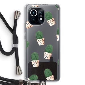 Cactusprint roze: Xiaomi Mi 11 Transparant Hoesje met koord