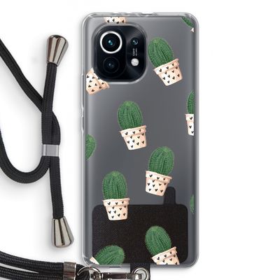 Cactusprint roze: Xiaomi Mi 11 Transparant Hoesje met koord