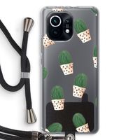 Cactusprint roze: Xiaomi Mi 11 Transparant Hoesje met koord
