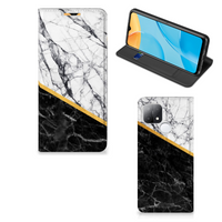 OPPO A15 Standcase Marmer Wit Zwart - Origineel Cadeau Man - thumbnail