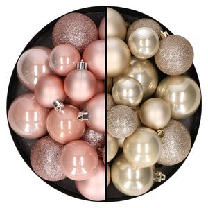 Kerstballen 60x stuks - mix lichtroze/champagne - 4-5-6 cm - kunststof - Kerstbal