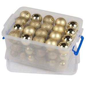 Kerstballen - 70x st - goud - 4-6-8 cm - kunststof - in opbergbox - kerstversiering