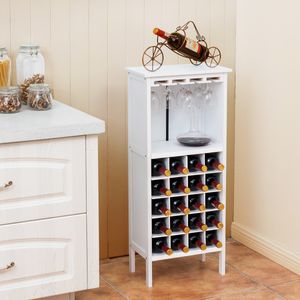 Wijnkast voor 20 Flessen Wijn Fles Organisator Opslag Plank Weergeven Houten Wijnrek met Glas Hanger en Fles Houder Wit/Zwart/Wijnrood