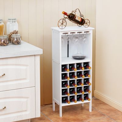 Wijnkast voor 20 Flessen Wijn Fles Organisator Opslag Plank Weergeven Houten Wijnrek met Glas Hanger en Fles Houder Wit/Zwart/Wijnrood