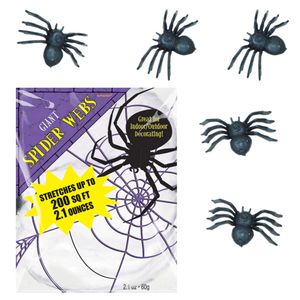 Decoratie spinnenweb/spinrag met 70x spinnetjes - Halloween/horror versiering