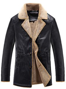Lapel Fleece Lined PU Leather Men Coat