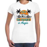 Toppers verkleed T-shirt dames - The summer is Magic - wit - Miami auto - Tropische feestkleding
