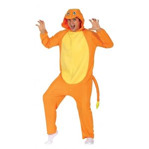 Oranje cartoon draak onesie voor volwassenen