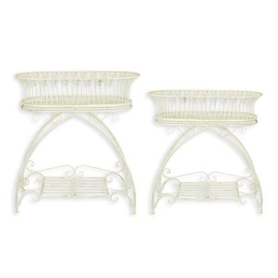 A PAIR OF WHITE IRON PLANT STANDS