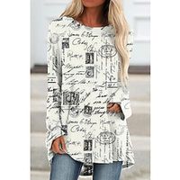 Dames T-shirt Tuniek Zwart Wit Geel Grafisch Bloemig Afdrukken Lange mouw Casual Weekend Tuniekjes Vintage Ronde hals Lang Normale pasvorm Abstract Verf Grote maten L Lightinthebox