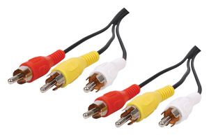 Valueline 1.50m 3x RCA, M - M composiet videokabels 1,5 m 3 x RCA Zwart