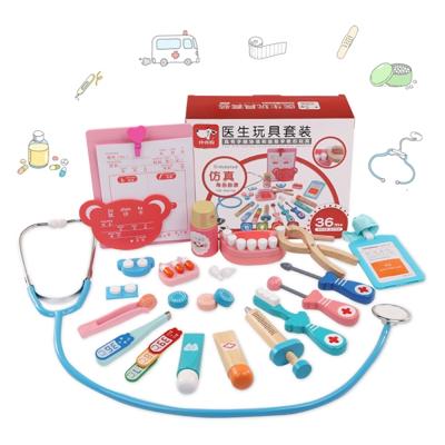 Houten kind vroeg leren puzzel arts Role Playing Game Toy medische tas instellen