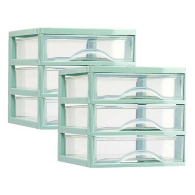 Plasticforte ladeblokje - organizer - 2x - 3 lades - transparant/groen - L18 x B21 x H17 cm
