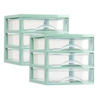 Plasticforte ladeblokje - organizer - 2x - 3 lades - transparant/groen - L18 x B21 x H17 cm