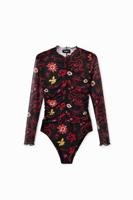 Aangerimpelde tulen body met bloemen - BLACK - XXL - thumbnail