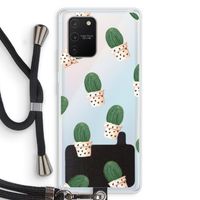 Cactusprint roze: Samsung Galaxy S10 Lite Transparant Hoesje met koord