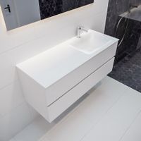 Mondiaz Vica Cloud badmeubel wit mat 120 cm 2 lades solid surface enkele spoelbak rechts 1 kraangat