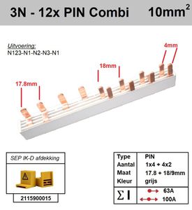 SEP Verdeelkam 3f+n pin 12 mod 2x18mm 8x9mm grijs P14012G20