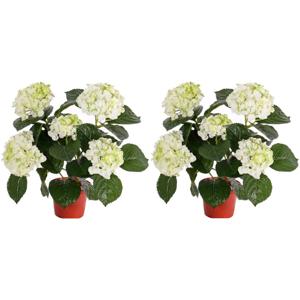 Mooie kunstplant met bloemen - 2x - Hortensia - creme wit - H36 cm - Dia 10 cm