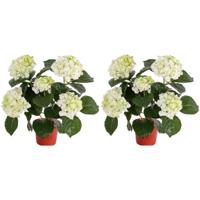 Mooie kunstplant met bloemen - 2x - Hortensia - creme wit - H36 cm - Dia 10 cm