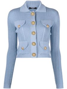 Balmain cardigan en maille nervurée à design signature - Bleu