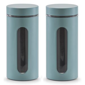 2x Eucalyptus groene voorraadblikken/potten met venster 1200 ml