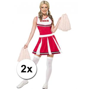 2x Stuks cheerball/pompom wit met ringgreep 28 cm