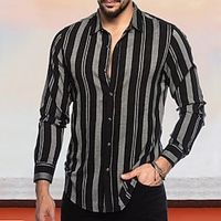 Voor heren Overhemd Overhemd met knopen Normaal shirt Zwart Rood Lange mouw Gestreept Strijkijzer Straat Dagelijks Afdrukken Kleding Modieus Casual Comfortabel Lightinthebox - thumbnail