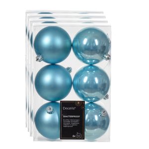 Decoris kerstballen - 24x - kunststof - ijsblauw - 8 cm