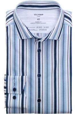OLYMP Luxor 24/Seven Dynamic Flex Modern Fit Overhemd blauw/wit, Gestreept