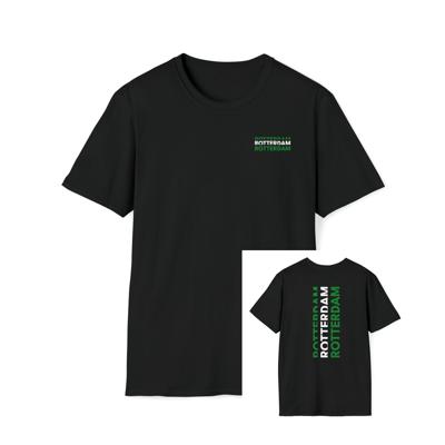 T-shirt regular zwart - Rotterdam groen wit groen - logo voor en achter